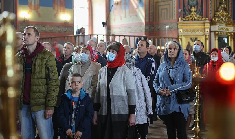 Освящение Боголюбской иконы после ее реставрации в Богоявленском соборе Ногинска